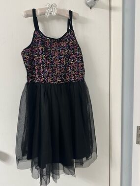Zhenzi Black Tulle and velvet Dress with Multicolor Sequin Bodice. Girls 7/8